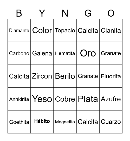 LOS MINERALES Bingo Card