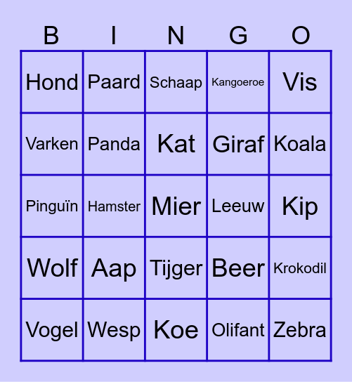 Dierenbingo Card