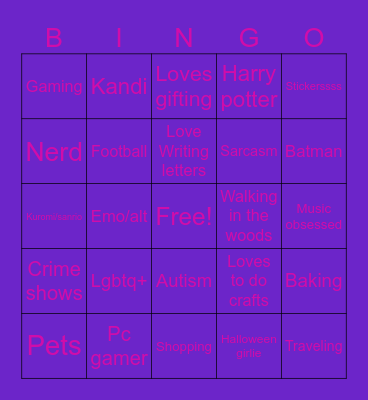 Pen Pal Bingo Card