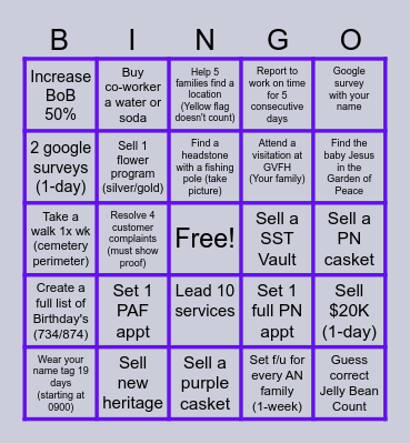 Family Service Counselor Bingo Card