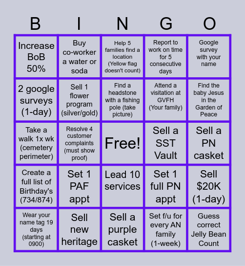 Family Service Counselor Bingo Card