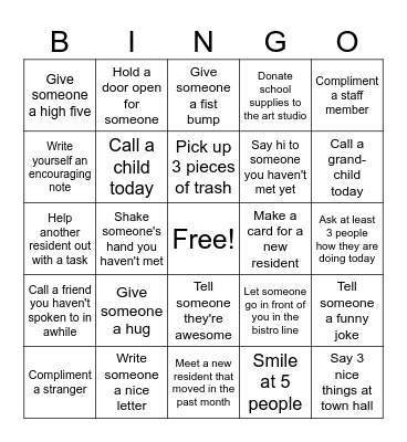 Good Deed Bingo Card