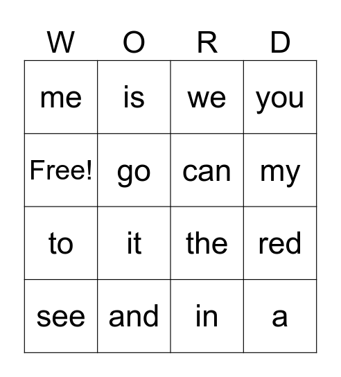 Grant's Power Words Bingo Card