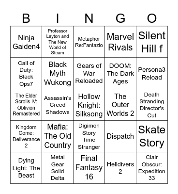 Nintendo Direct 7.31 Bingo Card