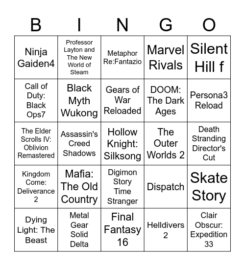 Nintendo Direct 7.31 Bingo Card