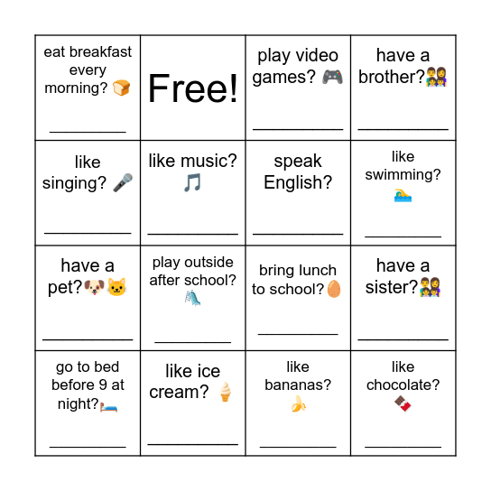 Do you ...? Bingo Card