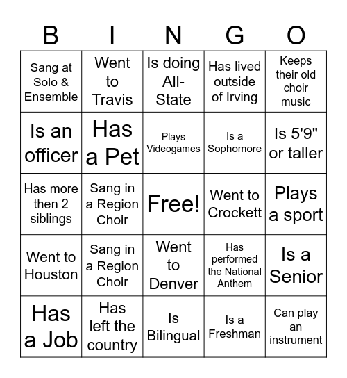 Choir Camp 2025 Bingo Card