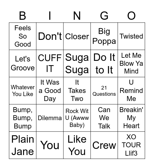 R&B/Hip-Hop Bingo #1 Bingo Card