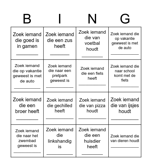 kennismakingsbingo Card