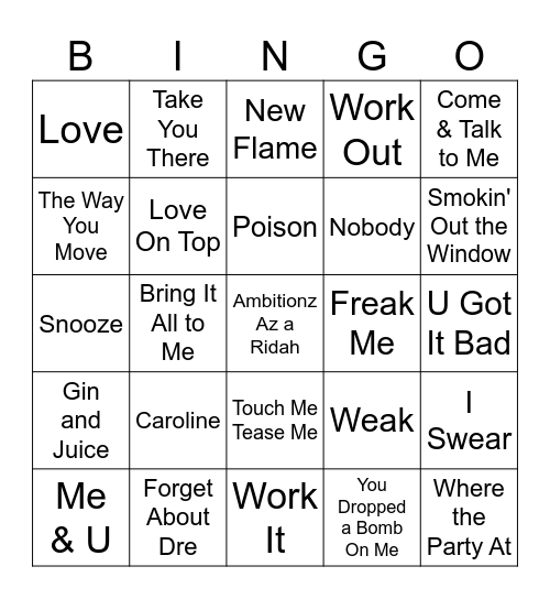 R&B/Hip-Hop Bingo #2 Bingo Card
