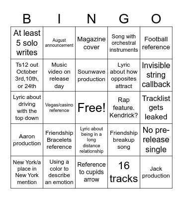 Ts12 Guessses Bingo Card