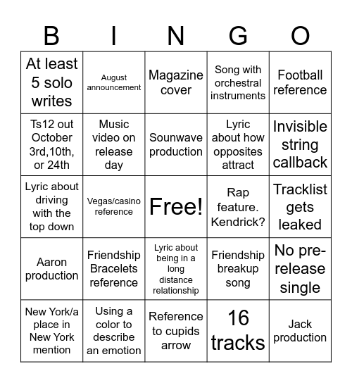 Ts12 Guessses Bingo Card