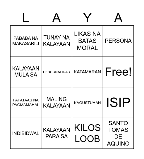 LAYA !! Bingo Card