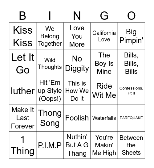 R&B/Hip-Hop Bingo #3 Bingo Card