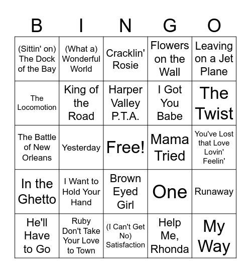 1960s Bingo Card