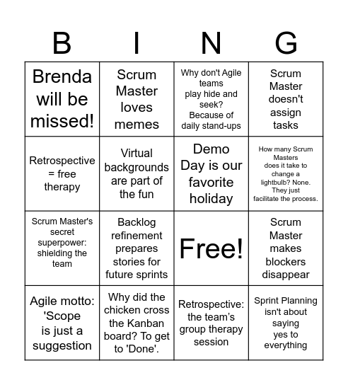 Agile Humor Bingo Card