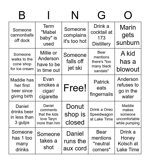 Woods Fest 2025 Bingo Card
