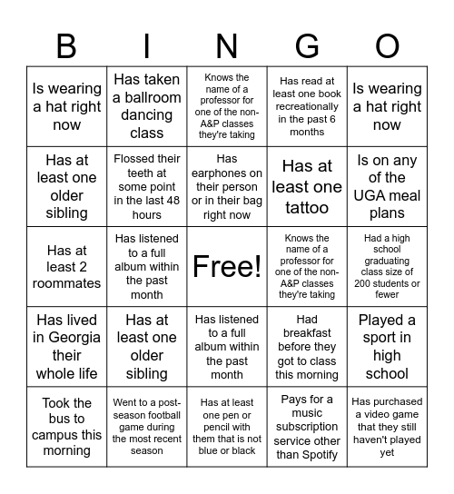 Untitled Bingo Card