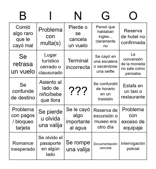 Los viajes de Lu Bingo Card