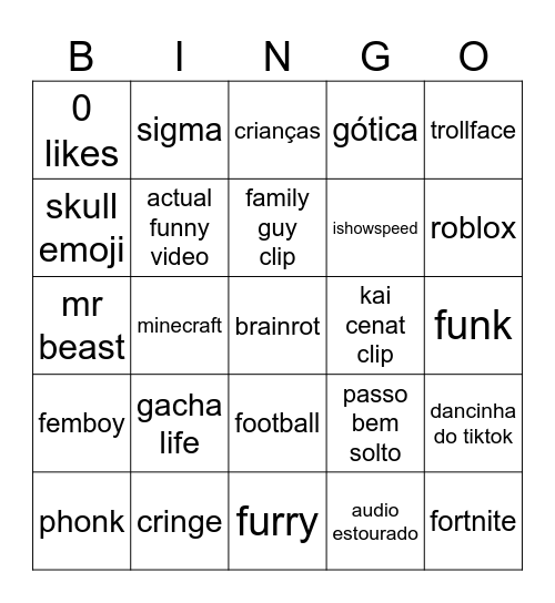 YouTube Shorts Bingo Card