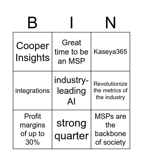 Kaseya All Hands Bingo Card