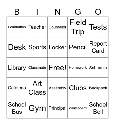 Back to School BINGO Card