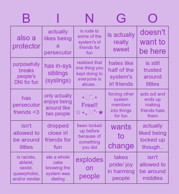 ☆ Persecutor Bingo!! ☆ Bingo Card