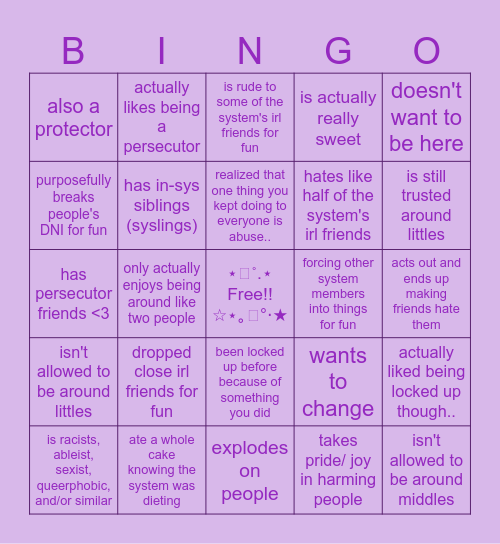 ☆ Persecutor Bingo!! ☆ Bingo Card