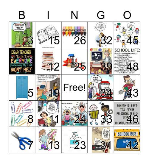 Back to School Bingo Card