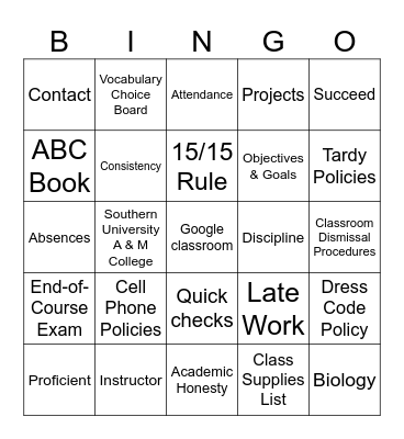 Syllabus Bingo! Bingo Card