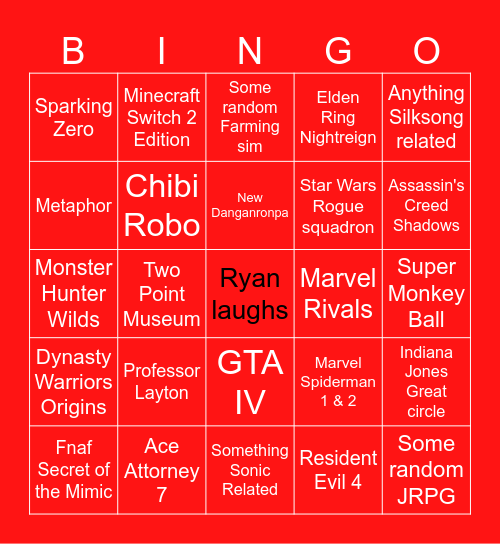 Nintendo Direct Bingo Card