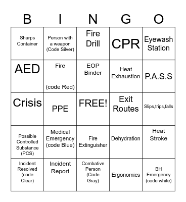 SAFETY Bingo Card
