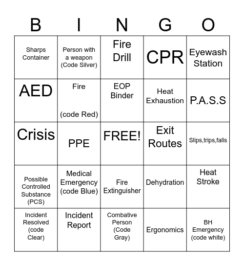 SAFETY Bingo Card
