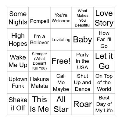 Musical Bingo Card