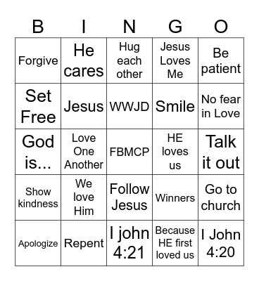 Forgiveness Bingo Card
