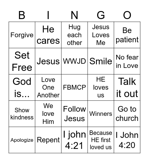 Forgiveness Bingo Card