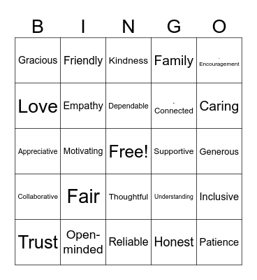 words to describe love and support for colleagues in the workplace Bingo Card