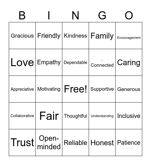 words to describe love and support for colleagues in the workplace Bingo Card