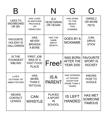 CROWN DOOR BINGO Card