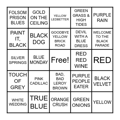 COLORFUL SONGS Bingo Card