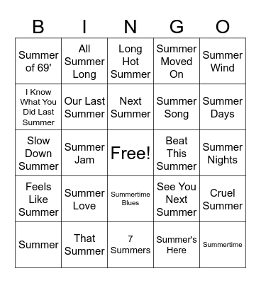 Music Bingo Card