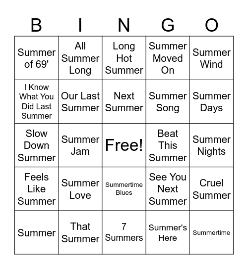 Music Bingo Card