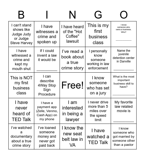 Business Law Bingo Card
