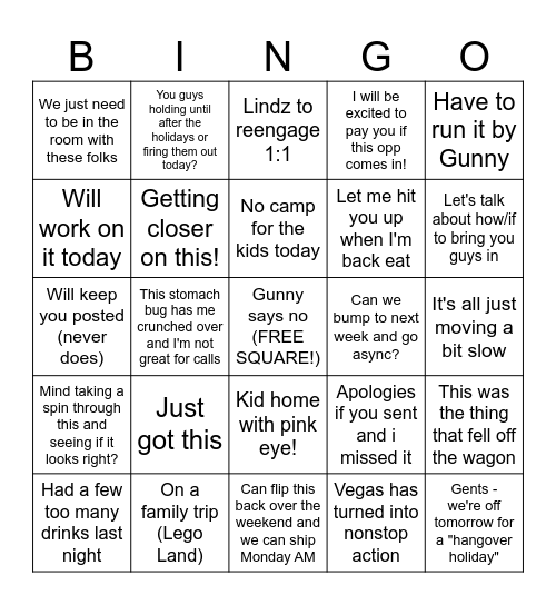 B(en Z)ingo Bingo Card