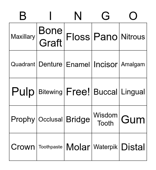 Dental Bingo Card