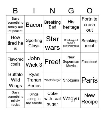 Garrett Bingo Card
