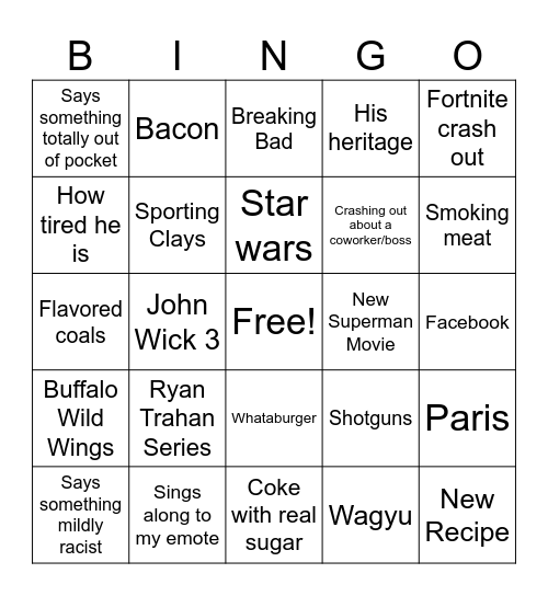 Garrett Bingo Card
