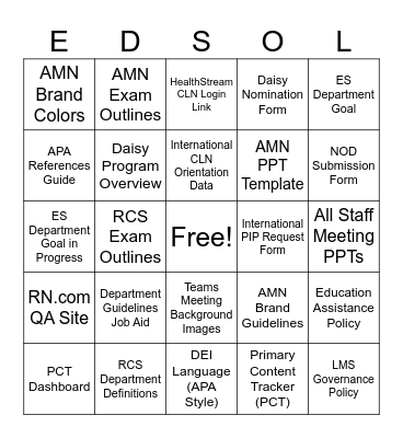 ES Portfolio Bingo Card