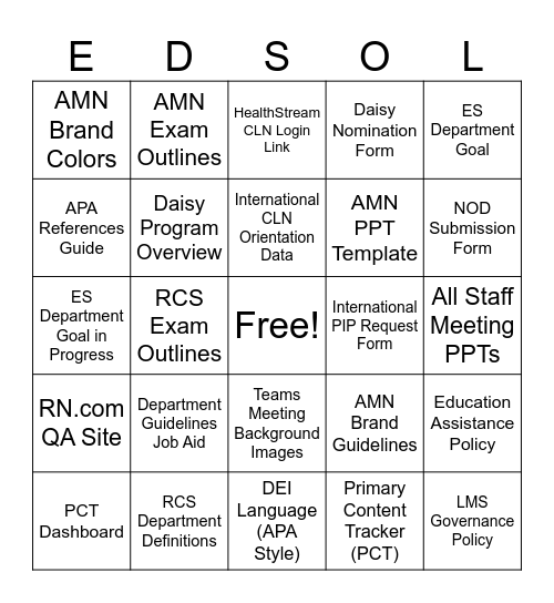 ES Portfolio Bingo Card