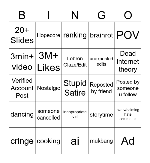 TikTok Bingo 2025 Edition Bingo Card